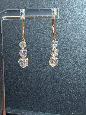 JCM 14k yellow gold-plated CZ (Cubic Zirconia) Drop Heart Earrings